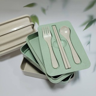 三層便當盒 外帶盒 分層 小麥手提便當盒 露營 附餐具 分裝盒 [全新庫存]