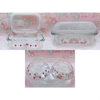 ♥小公主日本精品♥現貨 Hello Kitty美樂蒂 透明 耐熱食物保鮮盒 沙拉碗 點心碗 玻璃扣式水果盒 便當盒 ~8