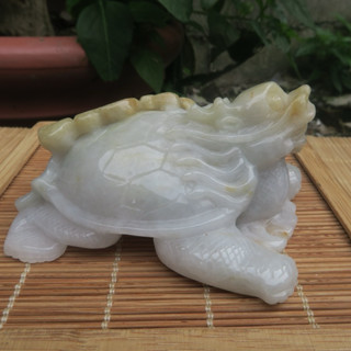 Coco緬甸玉 純手工雕刻 天然招財黃翡色擺件 龍之子長壽龍龜擺件 翡翠a貨附證書 現貨在臺北市