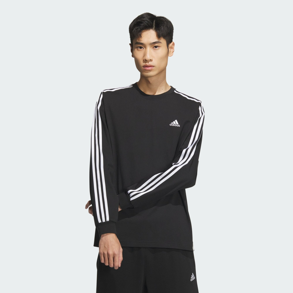 Adidas ES+ 3S L/S TEE 男 長袖上衣 亞版 休閒 大學T 黑 穿搭 運動 JF3907