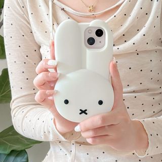 立體大臉米菲兔可愛卡通iPhone 16 Promax 15 Pro手機殼創意軟矽膠高階感14蘋果13 12 11保護套