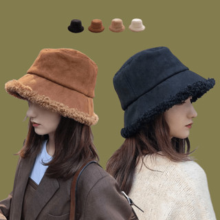現貨-帽子女冬天韓版日系百搭網紅加絨羊羔毛漁夫帽秋冬季保暖毛絨盆帽