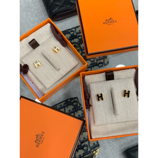 Limit精品✔️Hermes 愛馬仕 經典H字母Logo設計 黑金 白金 女生 女款 耳環 預購
