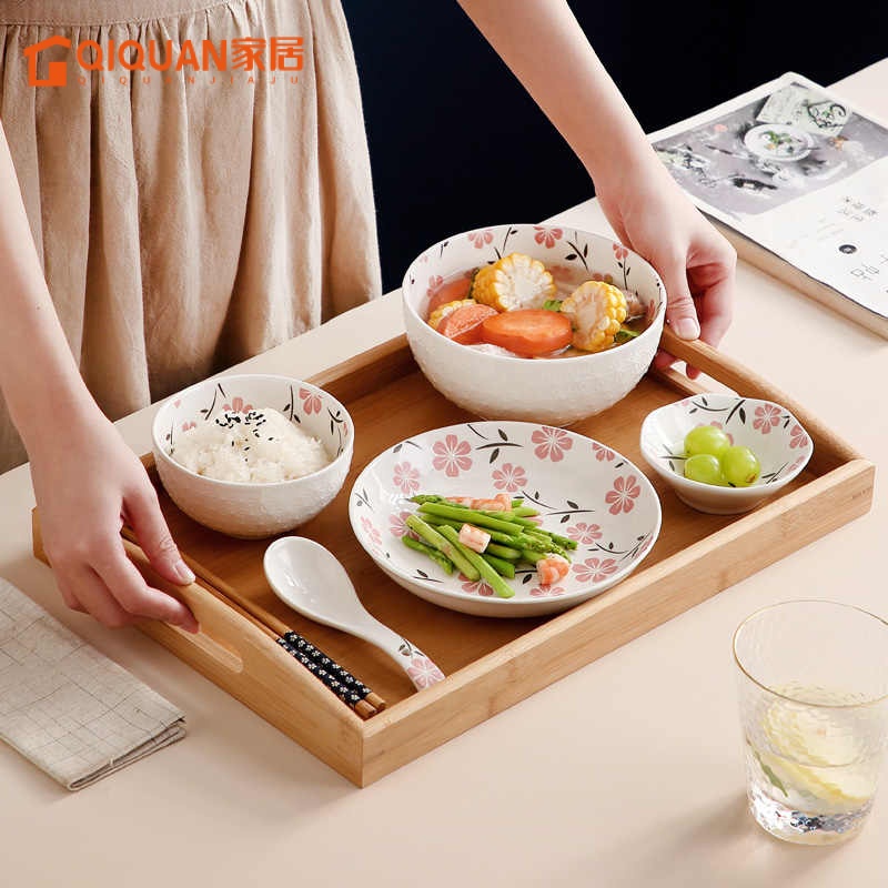 中式一人食餐具 高顏值餐具組合 家用碗盤 花樣碗盤 陶瓷餐具組合 創意餐具套裝 商用餐具組合 餐廳餐具套裝 家用浮雕碗盤
