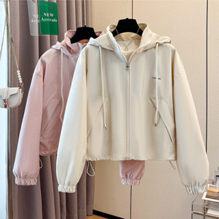 連帽外套 風衣外套 棒球外套M-2XL 短款工裝風衣外套女小個子春秋新款韓版百搭寬鬆連帽外套上衣NE245.24086