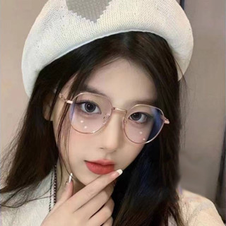 多邊形ins風眼鏡女 大臉顯瘦素顏韓版潮金屬大框架 防藍光平光眼鏡 74327