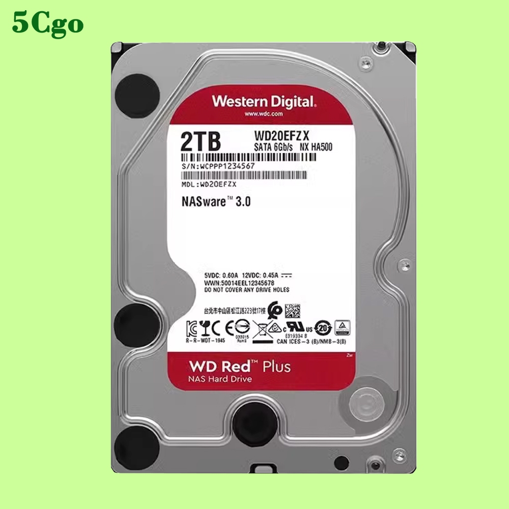 5Cgo.【含稅】WD/西部數據 WD20EFZX 2TB 5.4K轉 3.5吋128MB 紅標Plus NAS伺服器