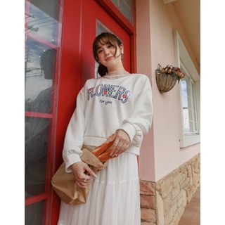 AIR SPACE PLUS FLOWER花花刺繡大學TEE (白/深藍)女裝 現貨 大尺碼 中大尺碼 棉花糖女孩