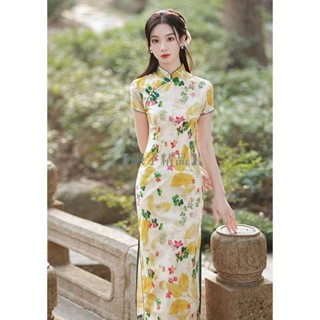 【誠宇精品】[有里布]改良旗袍2024年新款夏季旗袍優質長款灼華旗袍蝕骨氣質年輕款少女高階感中長款洋裝短袖夏洋裝