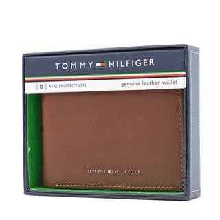 TOMMY 男款 復古刷色皮革RFID對開短夾-咖啡色 【美國正品現貨】