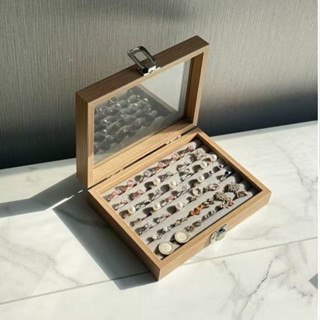 飾品【🌿寶藏收納盒】清倉黑胡桃木紋防塵帶蓋珠寶箱項鏈手鐲手鏈戒指耳釘首飾收納盒