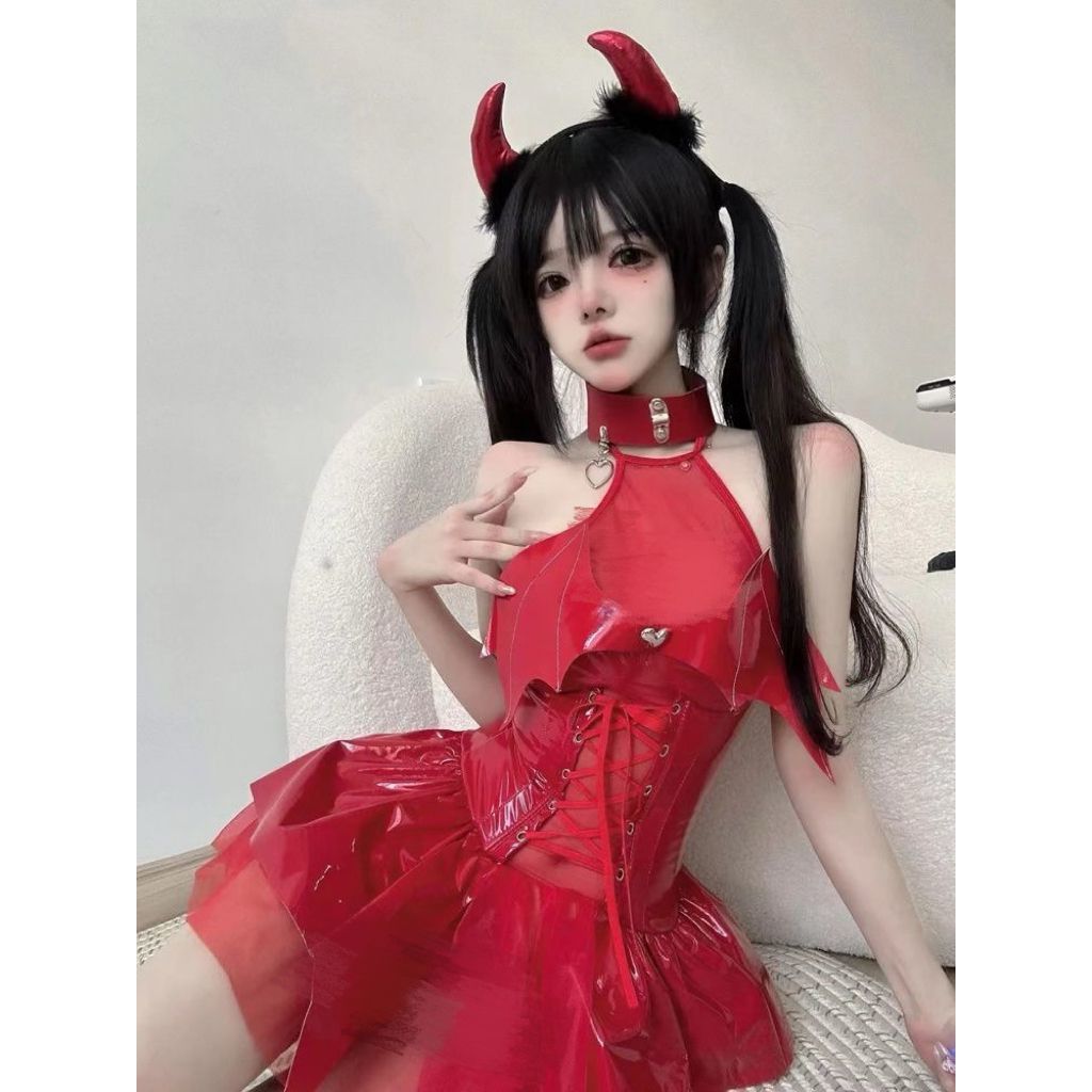 聖誕節服裝 角色扮演服 cos小惡魔 小惡魔漆皮連身裙 激情小惡魔 亮皮連身短裙 cos角色扮演
