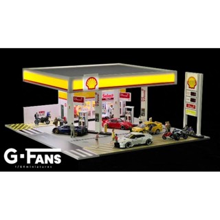 《64SHOP》G FANS｜Shell 殼牌加油站LED燈光場景｜1/64比例建築模型 停車場場景｜USB燈光