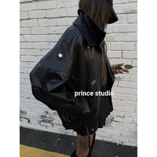 🚀韓國🇰🇷abbeylee保暖神器高階感小羊皮翻領機車騎士外套皮衣 歐美 歐膩穿搭 修飾身形 寬鬆顯瘦 超百搭 連線款