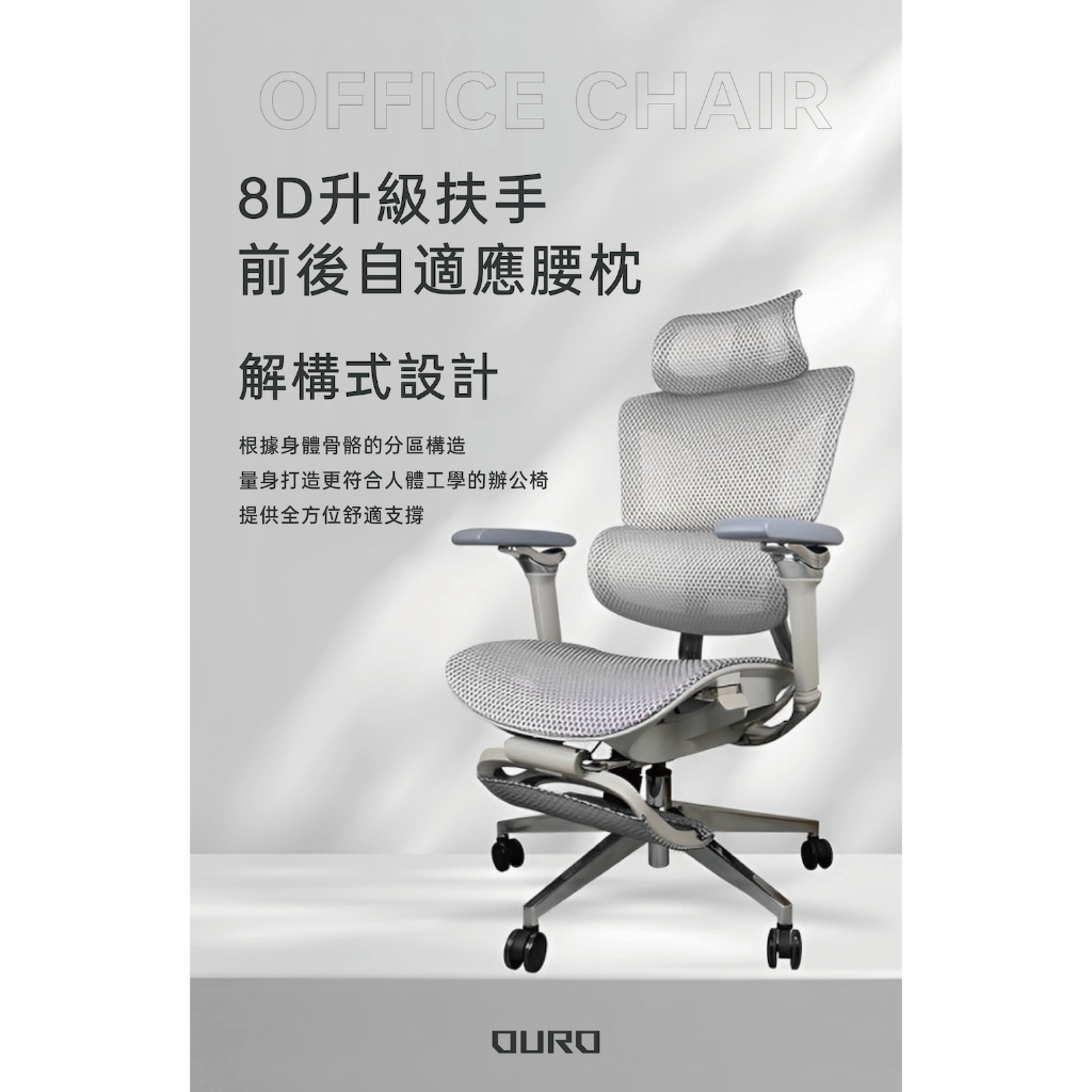 人體工學椅 鋁合金椅背 8D全方位扶手 電腦椅 辦公椅 電競椅 網布椅 書桌椅 OURO BEST2