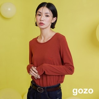 【gozo】◢HOT柔軟發熱圓領長袖上衣(深桔/深灰 F) | 女裝 圓領 保暖