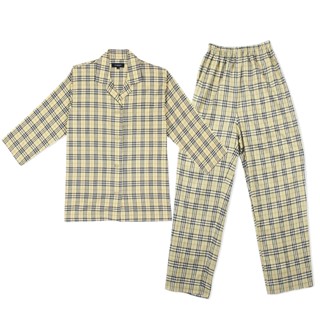 BURBERRY經典格紋純棉襯衫長袖家居服套裝L(淺綠)085119-5