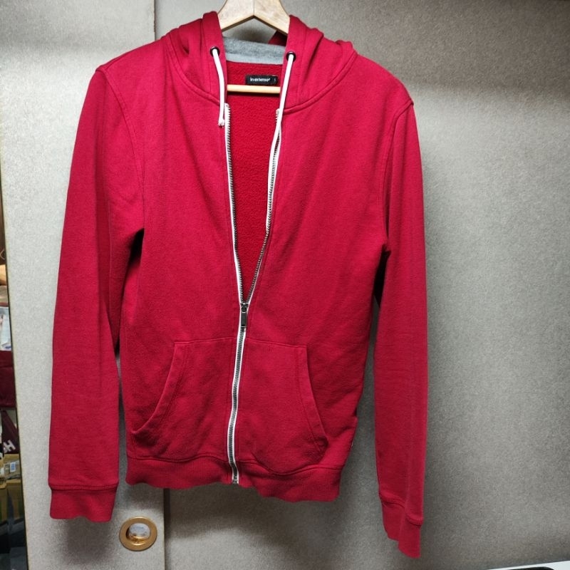二手 in extenso 男生 紅色 棉質 帽T 刷毛 連帽外套 S號