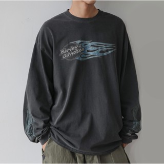 正韓Harley印花復古水洗棉長袖上衣 2色 YUPPIE 預購商品 1021