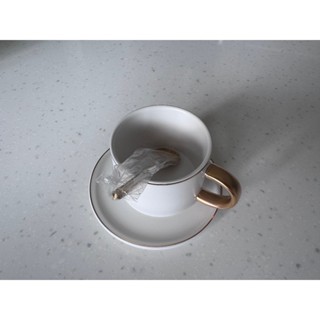 【HOLA】霧光描金杯碟組 200ml 不銹鋼匙附屬 白色款 咖啡杯