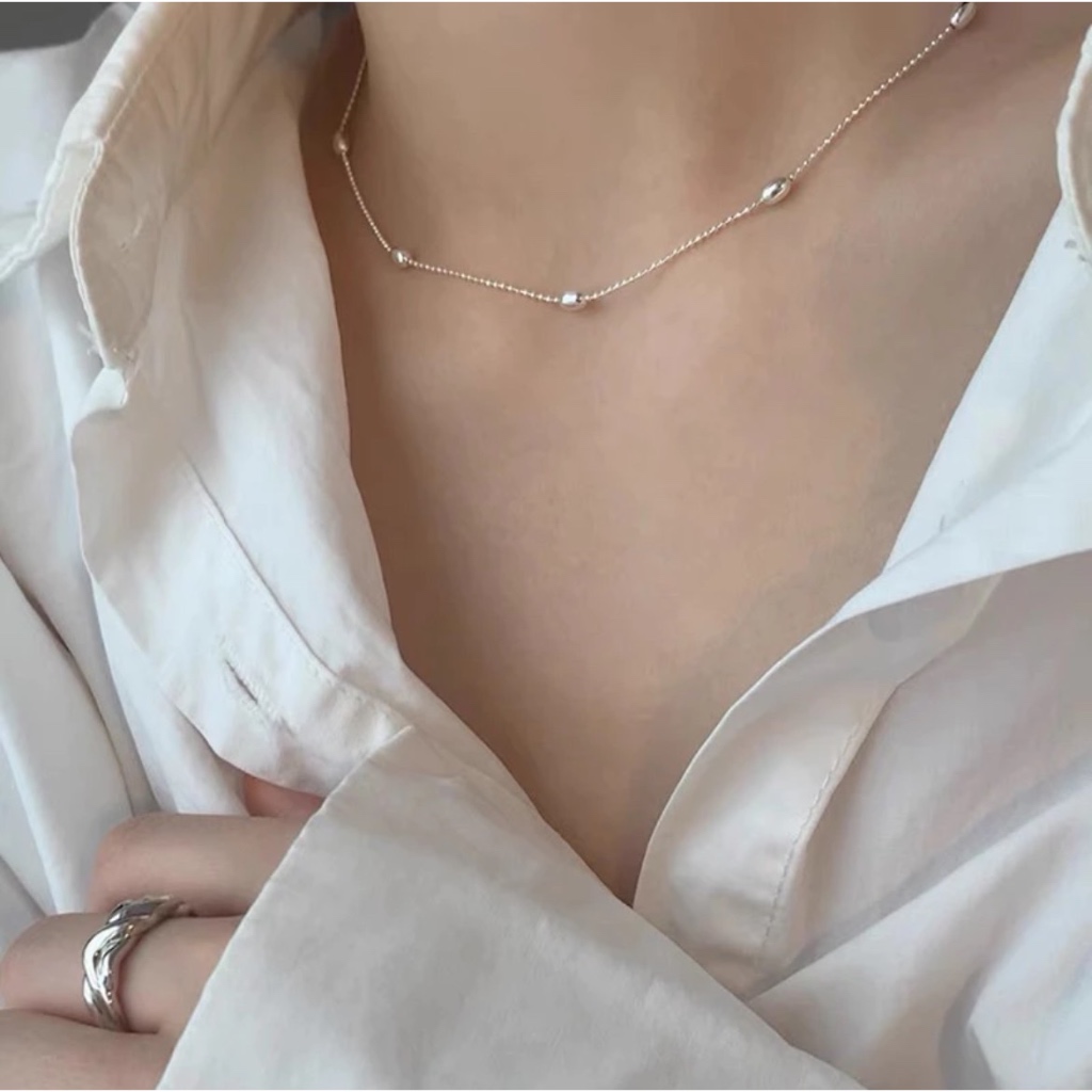 ✨mendy 💕台灣現貨 當日寄出💕極簡約 氣質百搭 銀色豆豆拼接項鍊 頸鍊