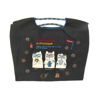 Kusuguru Japan 日本眼鏡貓 手提包 環保袋日本刺繡尼龍購物袋 NEKOMARUKE貓丸款