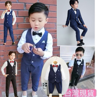 臺灣現貨❤️男童春夏秋季西裝 兒童花童禮服西裝 婚紗拍照條紋西裝套裝幼兒園畢業禮服西裝 中小童男孩婚禮喜宴鋼琴演出西裝