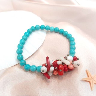 【SHELL23】藍松石手鍊🔵6mm圓珠+天然彩色珊瑚多頭款(加色最佳化)🎀古典優雅🙏藏族🏔️民族風飾品❇️尼泊爾風格
