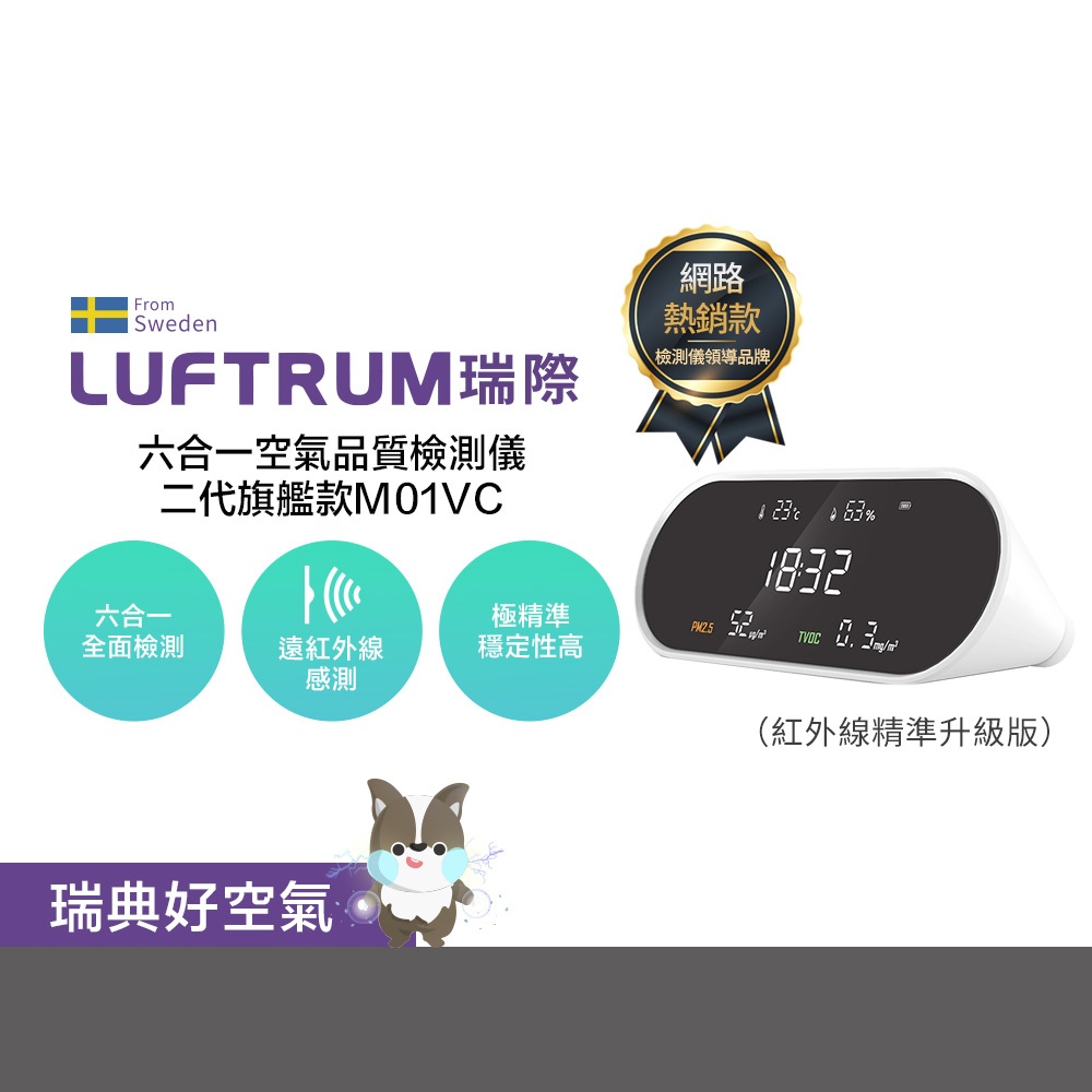 LUFTRUM瑞際 六合一空氣品質檢測儀二代旗艦款- M01VC (紅外線精準升級版) 防疫首選 PM2.5 TVOC