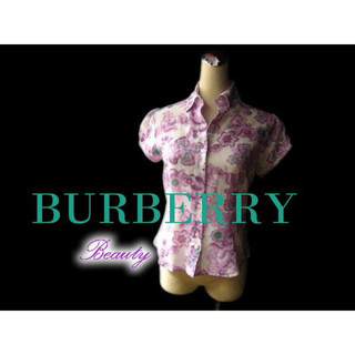 BURBERRY紫色花花小包袖襯衫