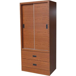 【萊夫家居】TS-36E-2T◎2.7尺柚木二抽衣櫥【臺中傢俱】推門衣櫃 拉門 單人衣櫃 套房 低甲醛木心板 臺灣製造