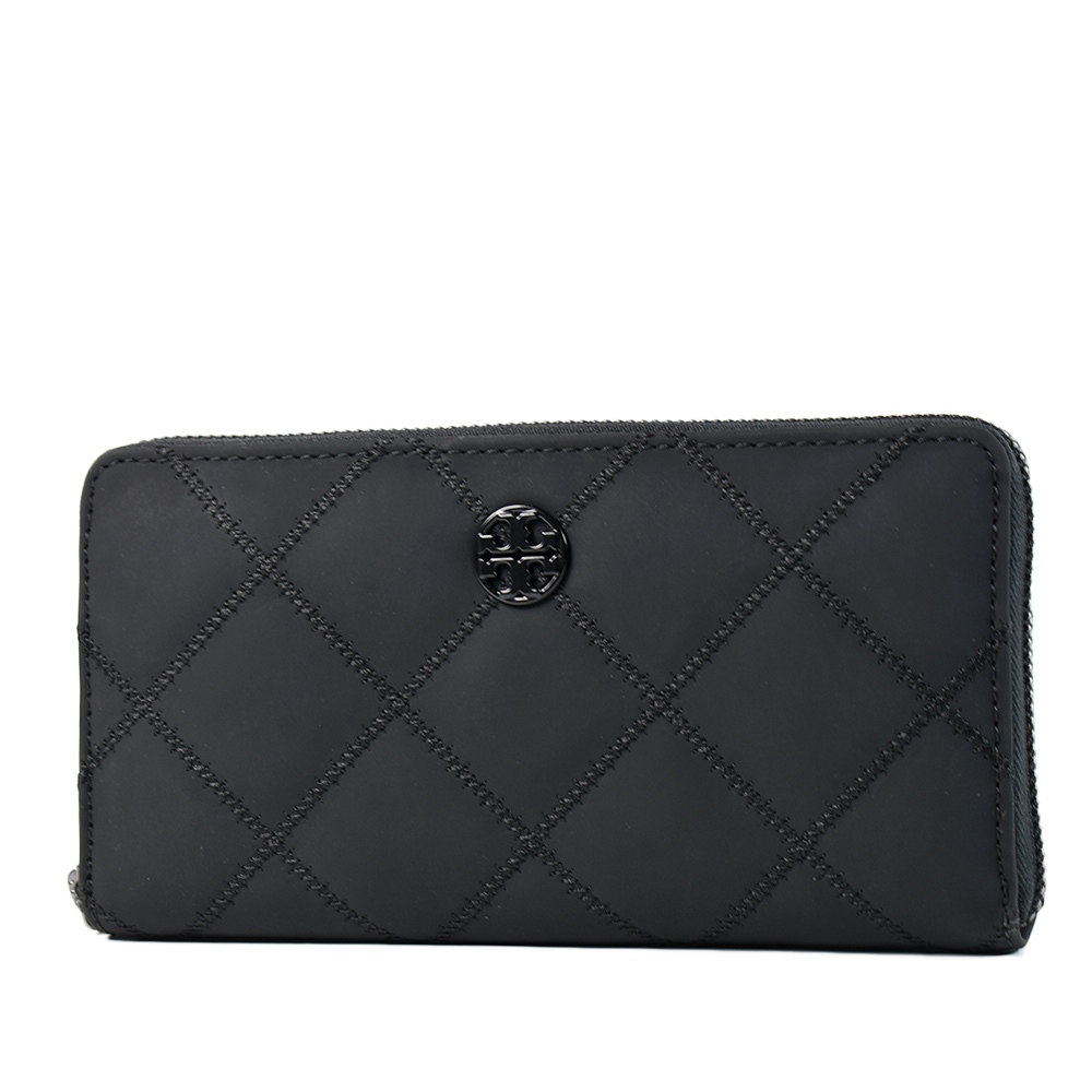 TORY BURCH Willa 黑色LOGO菱格紋拉鍊長夾-黑色 【美國正品現貨】