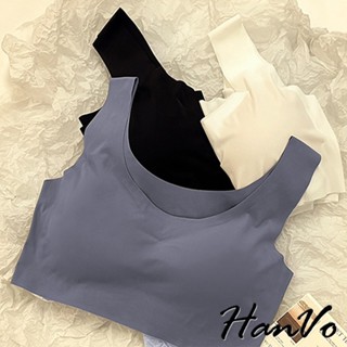 【HanVo】零束縛感無痕運動內衣背心 無鋼圈內衣 附可拆式胸墊 舒適彈性 瑜珈休閒居家內搭 女生衣著 A09-5079