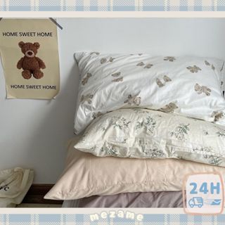 MEZAME | 24h臺灣出貨🐾 40支水洗棉純棉復古親膚枕頭套 花 格紋 熊 全棉 床品 寢具 床包 枕頭 枕頭套