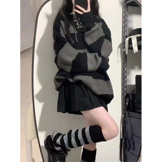 連帽t 針織毛衣女 oversize 條紋毛衣 秋冬上衣 設計感上衣 ins風衣服 長袖上衣 女生冬天衣服 韓版毛衣