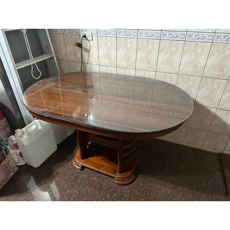 桃園OK二手家具-漂亮 實木 橢圓形 餐桌/飯桌 137、90、76