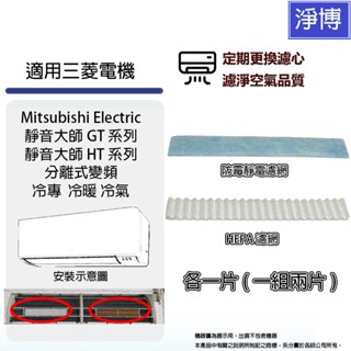 適用三菱電機靜音大師Mitsubishi Electric GT HT系列分離式冷氣PM2.5 HEPA+防黴濾網濾芯