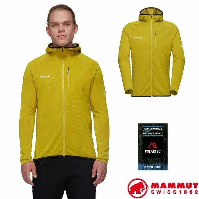 【MAMMUT 長毛象】男 保暖抗風防潑 連帽針織外套 Polartec Aenergy 登山外套/光暈黃 05540