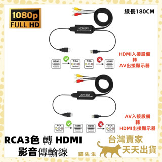現貨臺灣出 RCA頭 AV 轉 HDMI 影音轉接線 1080P L/R端子 影音輸出 DVD 電視 聲霸 RCA轉接線