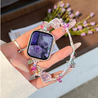 彩石拉繩s10錶帶 Apple watch s9錶帶 適用蘋果手錶8/7/6/ultra49mm 44mm編織手繩錶帶