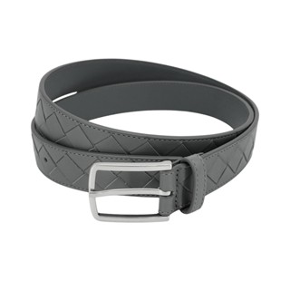 Bottega Veneta 展示品 編織小牛皮仿舊銀釦皮帶-95cm(灰)