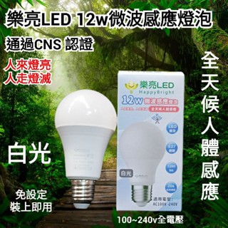附發票｜樂亮 LED燈泡 12W 白光 全自動雷達智慧感應 微波感應燈泡 感應燈 雙選項【居家電料】詳閱說明