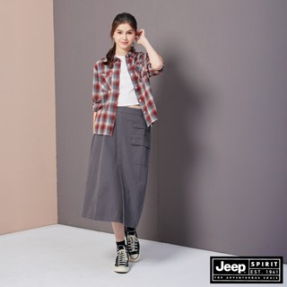 JEEP 女裝 純棉不對稱剪裁工裝長裙-灰色