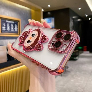 labubu支架 四角防摔保護殼 簡約 透明 iPhone 16 15 14 13 12 11 Pro Max 手機殼