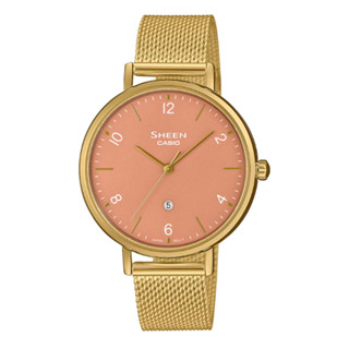【CASIO 卡西歐】SHEEN 色彩時尚 數字錶盤 復古金x耀眼橘 米蘭錶帶 SHE-4562GM-4A 34mm
