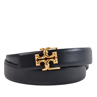 TORY BURCH 專櫃款 雙T滑面皮革窄版針釦皮帶-黑色 【美國正品現貨】