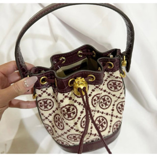 Tory Burch 老花水桶包 酒紅色 老花 水桶包 近全新