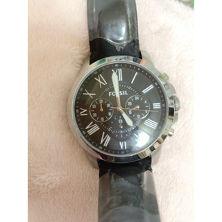FOSSIL 三眼計時造型皮帶腕錶- 黑色/ES4812