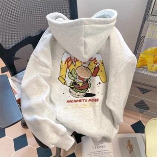 美式潮流漢堡衛衣 帽T 大學t 美式帽t 設計感 oversize 潮流衣服 刷毛大學t 厚磅帽t 加絨 加厚 冬天女裝