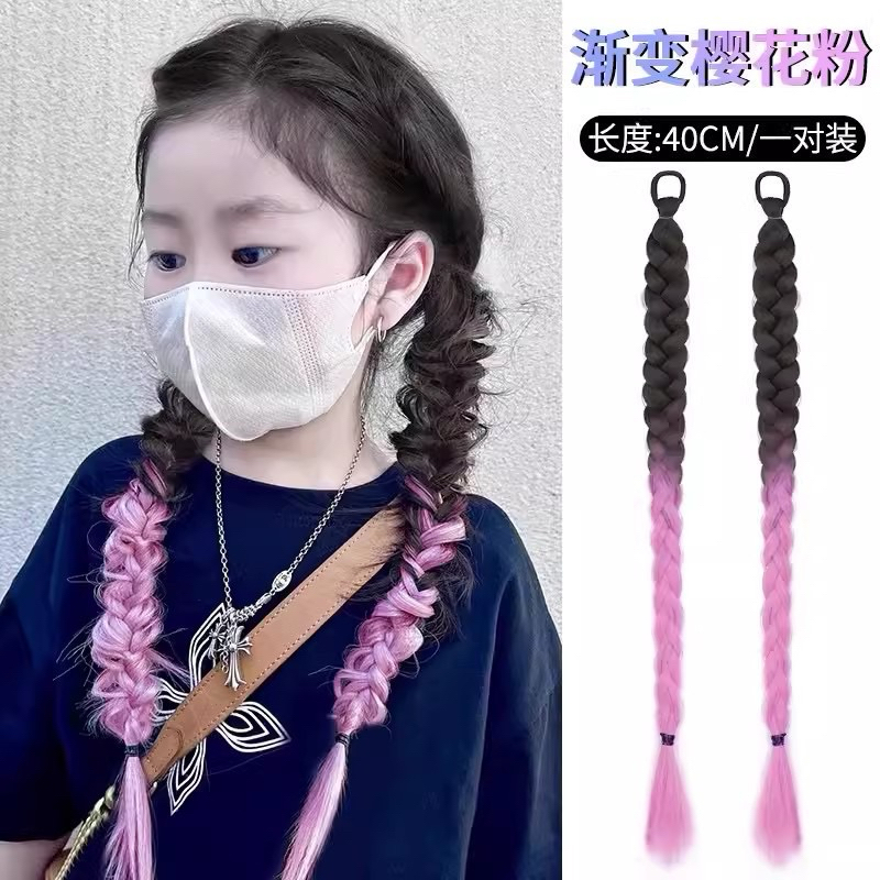 🎉台北現貨天天出貨🚚 兒童假髮馬尾挑染麻花辮多巴胺漸變彩色拳擊辮女童假髮編髮雙馬尾